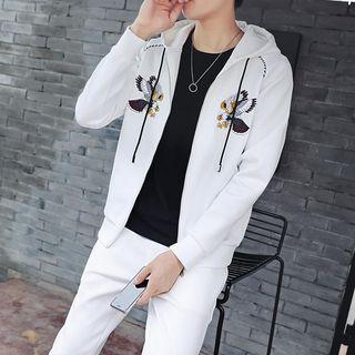 Set: Embroidered Hooded Zip Jacket + Sweatpants
