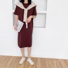 Elbow-sleeve Midi Knit T-shirt Dress