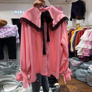Long-sleeve Chiffon Ruffle Shirt