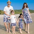 Family Matching Set: Pocketed Short Sleeve T-shirt + Shorts/ Printed Sleeveless Dress
