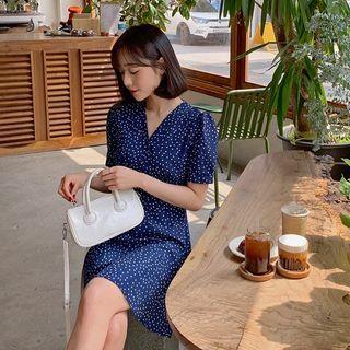 Polka-dot A-line Wrap Dress