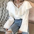 Tie-front V-neck Ruffle Blouse