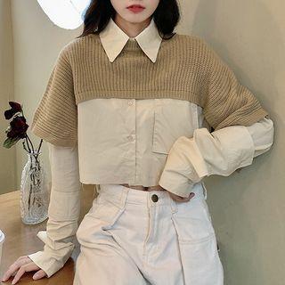 Set: Plain Shirt + Knit Shawl