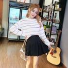 Striped Sweater / Pleated Mini Skirt / Set