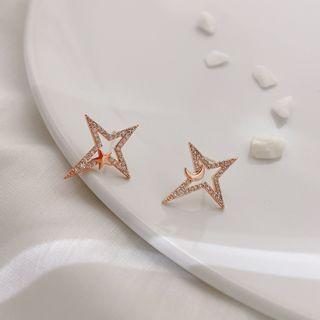 Rhinestone Star Stud Earrings Rose Gold - One Size