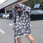 Long Sleeve Camouflage Printed T-shirt Dress With Hood