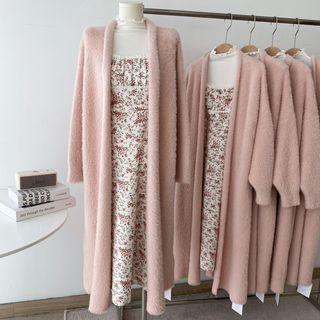 Open Front Long Cardigan Cardigan - Light Pink - One Size