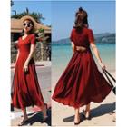 Short-sleeve Cutout A-line Midi Dress