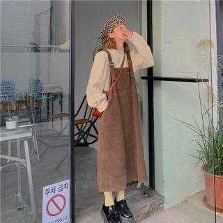 Long-sleeve T-shirt / Corduroy Midi A-line Overall Dress
