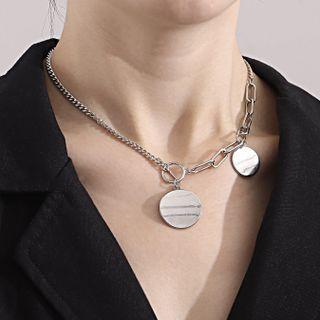 Disc Pendant Alloy Choker Silver - One Size