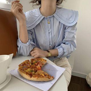 Peter Pan-collar Ruffled Long-sleeve Blouse