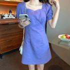 Square-neck Short-sleeve Shift Dress Purple - One Size
