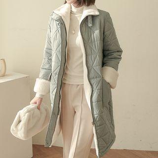 Buckled-neck Faux-shearling Zip-up Coat