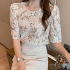 Short Sleeve Floral Embroidered Chiffon Top