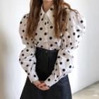 Long-sleeve Puffy Dotted Blouse