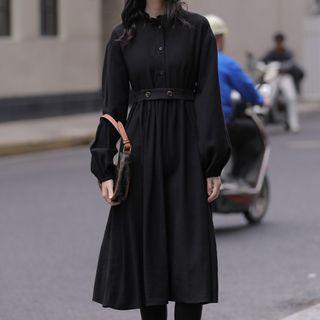 Button Waist Frilled Trim Midi Dress