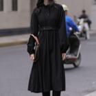 Button Waist Frilled Trim Midi Dress