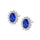 Sterling Silver Fashion Elegant Geometric Oval Blue Cubic Cubic Zirconia Earrings Silver - One Size