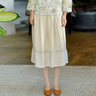 Embroidered Trim Midi A-line Skirt