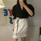 V-neck Short-sleeve Top / Pencil Skirt