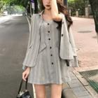 Set: Plaid Blazer + Spaghetti Strap A-line Mini Dress