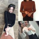 Faux Pearl Long Sleeve Knit Top