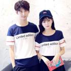 Short-sleeve Color-block Lettering Couple T-shirt