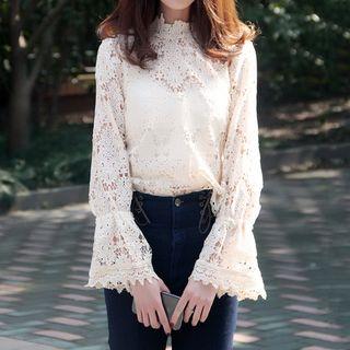Bell Long-sleeve Crochet Lace Top