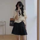 Crinkled Top / Pleated Mini A-line Skirt
