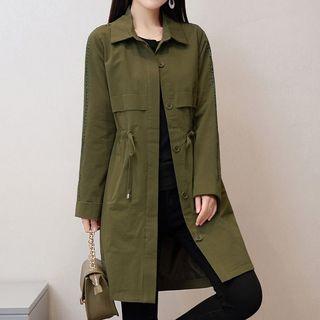 Drawstring Button Long Jacket