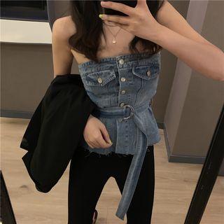 Denim Tube Top / Boot-cut Cropped Pants