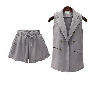 Set: Sleeveless Double-breasted Blazer + Drawstring Shorts