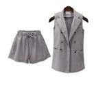 Set: Sleeveless Double-breasted Blazer + Drawstring Shorts