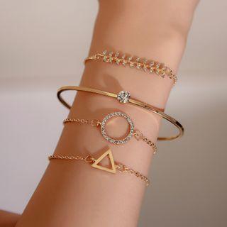 Set Of 4: Alloy / Rhinestone Bracelet / Bangle (assorted Designs) 01 - Kc Gold - One Size