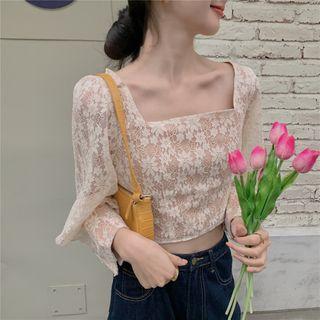 Square Neck Lace Top White - One Size