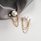 Faux Pearl Chained Dangle Earring 1 Pair - S925 Sterling Silver Stud Earring - One Size