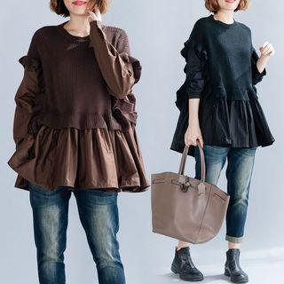 Wood Ear Trim Panel Long-sleeve Sweater
