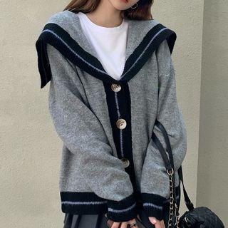 Sailor-collar Cardigan Black & Gray - One Size