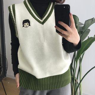Embroidered Striped Knit Vest