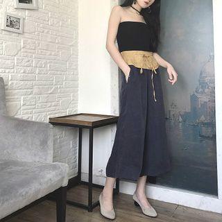 Bandeau Mock-two Wide-leng Jumper Pants