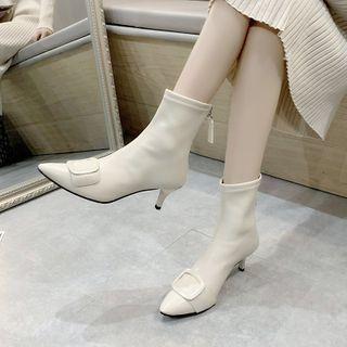 Kitten Heel Buckled Short Boots