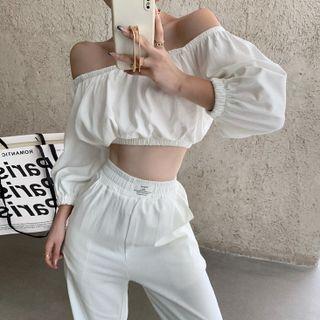 3/4-sleeve Off-shoulder Crop Top / Cropped Pants