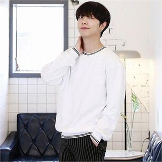Stripe-trim Round-neck Sweatshirt