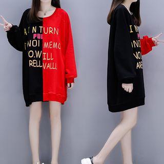 Two-tone Lettering Mini Pullover Dress