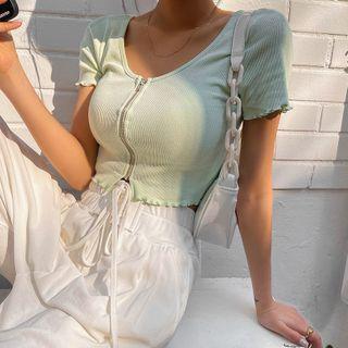 Lettuce-edge Cropped Zip-up Cardigan