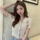 Lace Knit Short-sleeve Top Off-white - One Size
