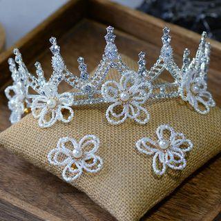 Wedding Flower Faux Pearl Rhinestone Tiara White - One Size