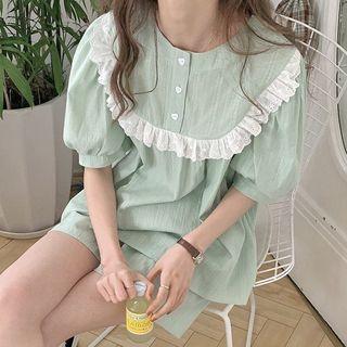 Short-sleeve Ruffle Trim Sleep Dress
