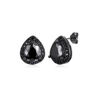 Fashion Water Drop Shaped Black Cubic Zircon Stud Earrings Black - One Size
