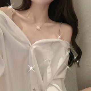 Rhinestone Shirt White - One Size